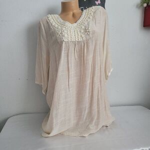 1492  SAHIBA Cream  Beaded Blouse One Size